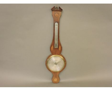A mahogany wheel barometer, with inlaid shell and floral panels, I Verga, St Ives, 99cm high