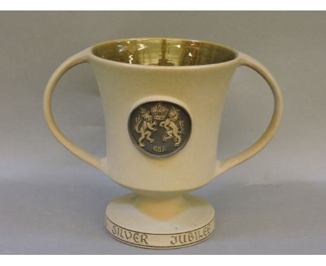 A Poole pottery Silver Jubilee Limited Edition twin handled stoneware loving cup, by Guy Sydenham, impressed mark to base No 