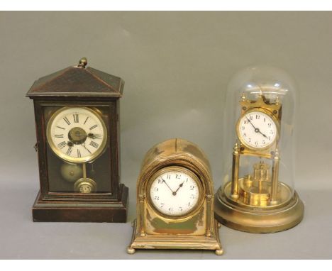 Three late 19th/early 20th century mantel clocks, to include a 400 day Anniversary clock, a plated clock, and a Victorian ala
