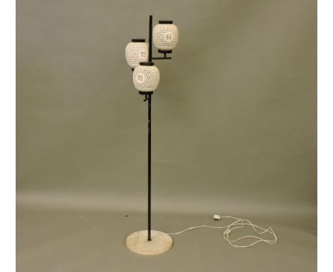 A Chinese pierced pottery lantern standard lamp, on a marble stand, 158cm high
