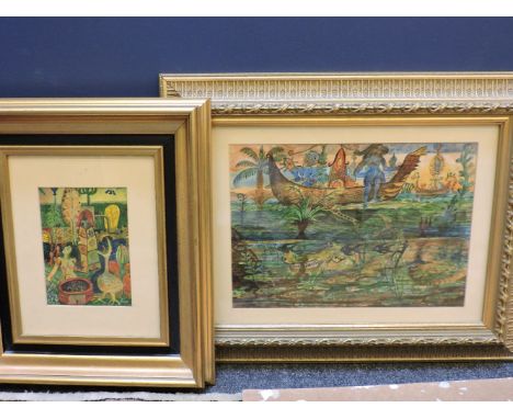 Peter RodulfoSCENE WITH BOAT TO BACKGROUND;and anotherTwo, pen and watercolour, and oil on paper