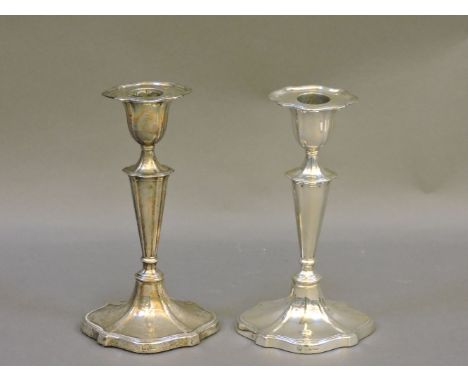 A pair of weighted silver candlesticks, Sheffield, 19oz, 7.5cm highProvenance: from the Estate of Lady Barbara Calcutt