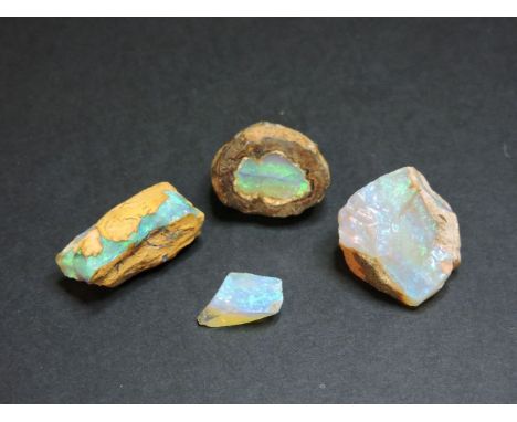 A collection of four uncut opal/boulder opals