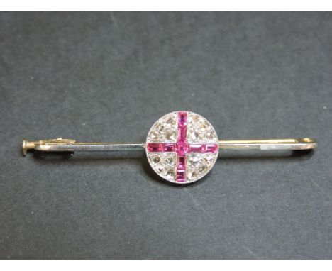 A ruby and diamond bar brooch