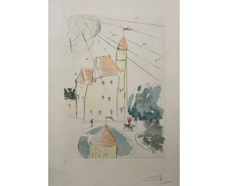 Salvador DALI (1904-1989)LE CHATEAU DE VASCOEUIL, 1974  (Michler et Löpsinger, 717; Field 73-7)Eau-forte originale réhaussée 