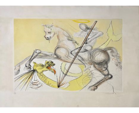 Salvador DALI (1904-1989)SAINT GEORGE ET LE DRAGON, 1974 (Michler et Löpsinger, 733)Pointe sèche en couleurs rehaussée sur Ar