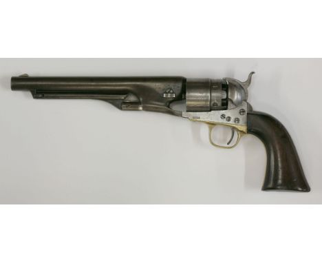 A Colt patent six shot percussion army revolver, 1860 model, sighted rounded barrel stamped 'Address Col. Saml Colt New York 