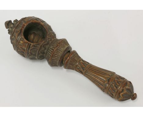 A chip carved softwood nutcracker,18th/19th century, carved with initials 'R.I.G',14cm long