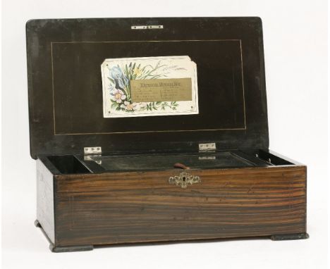 A Swiss 'National Music Box',playing ten airs, in an inlaid and strung rosewood case with ebonised borders,50cm wide