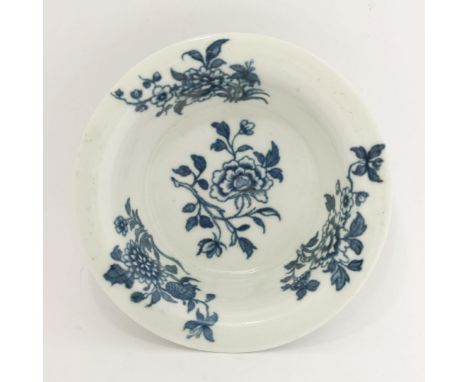A rare Worcester blue and white Patty Pan,c.1760-1770, printed with four bouquets in the 'Early Flowering Plants' pattern, ha