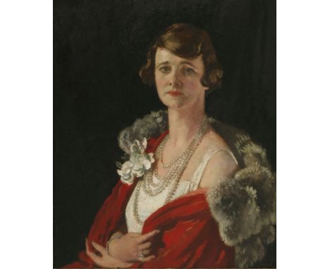 Sir William Orpen RA RHA (1878-1931) PORTRAIT OF GERTRUDE, COUNTESS OF DUDLEY, NE MILLAR (1879-1952) HALF LENGTH, IN A WHITE