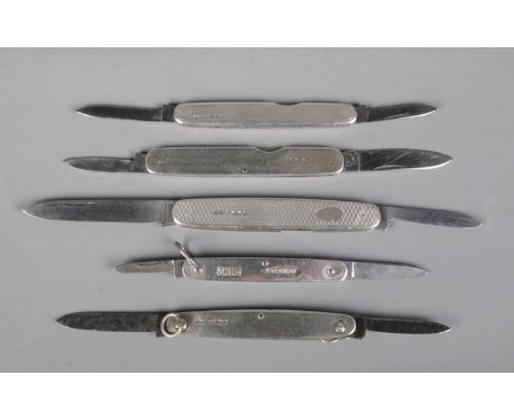 Five early 20th century silver pen knives, all by Sheffield makers. Including John Watts, Charles William Fletcher, Harrison 