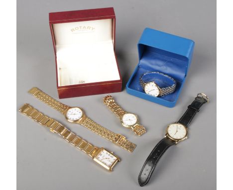 Five gentleman's wristwatches. Including quartz Mappin &amp; Webb, Citizen Eco Drive, Rotary, etc.  