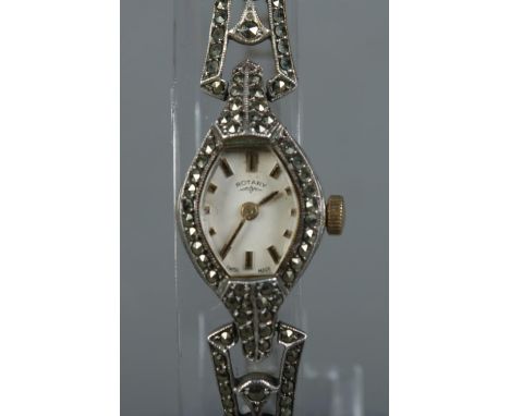 A ladies silver marcasite Rotary manual wristwatch.  