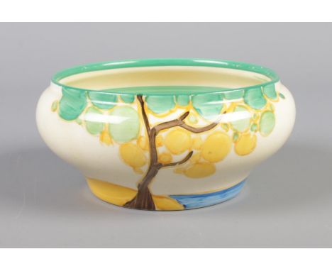 A Newport Pottery Clarice Cliff Bizarre Fantasque small bowl decorated in the Secrets design. Diameter 13cm.  Good condition.