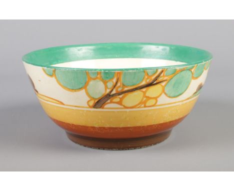 A Newport Pottery Clarice Cliff Bizarre bowl decorated in the Secrets Design. Holborn shape. Diameter 17cm.  Hairline crack.