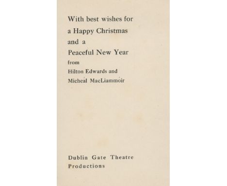 MAC LIAMMÓIR, MICHEÁL.A Christmas card designed by Mac Liammóir with a picture of The Gate, together with a typed copy letter