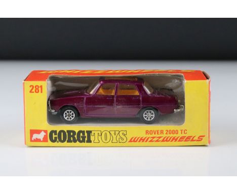 Boxed Corgi Whizzwheels 281 Rover 2000 TC diecast model in metallic purple, diecast excellent, box vg 