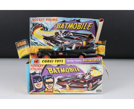 Boxed Corgi 267 Batman Batmobile diecast model with Batman figures, diecast gd, inner display missing top left section, outer