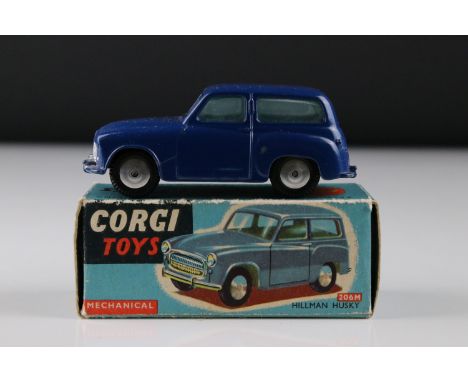 Boxed Corgi 206M Mechanical Hillman Husky diecast model in dark blue, diecast excellent, box gd with edge wear 