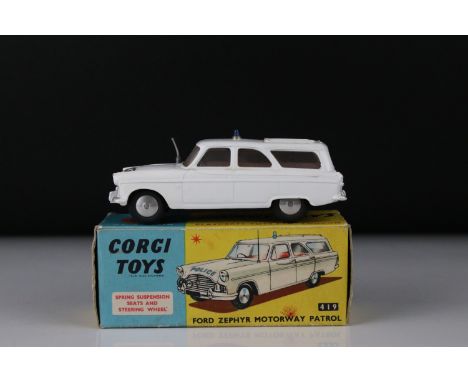 Boxed Corgi 419 Ford Zephyr Motorway Police Patrol diecast model, diecast ex, box gd with edge/corner wear 