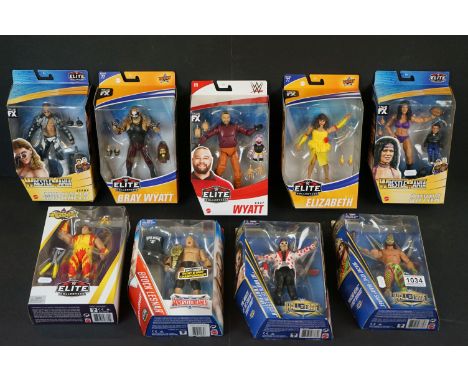 WWE / WWF Wrestling - Nine boxed Mattel Elite Collection figures to include 2 x Hall of Fame (Macho Man &amp; Jimmy Hart), Wr