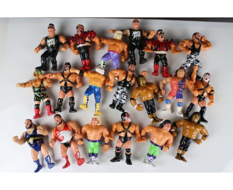 WWE / WWF Wrestling - 19 Original Hasbro tag team figures, showing play wear, to include 3 x Demolition (Cruch, Axe &amp; Sma