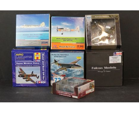 Seven Boxed diecast model aircraft to include Corgi Haynes Miniature History Avro Lancaster - Skymax Models  Hawker Tempest -