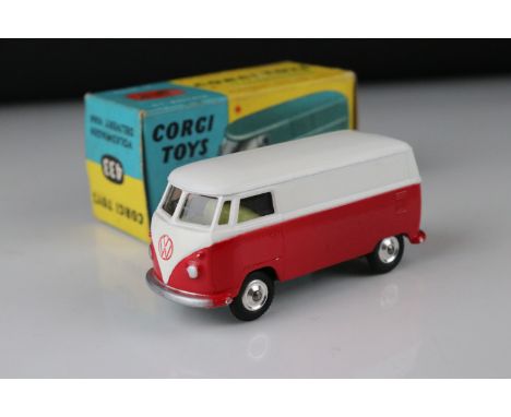 Boxed Corgi 433 Volkswagen Delivery Van diecast model in two tone red/white, ex 