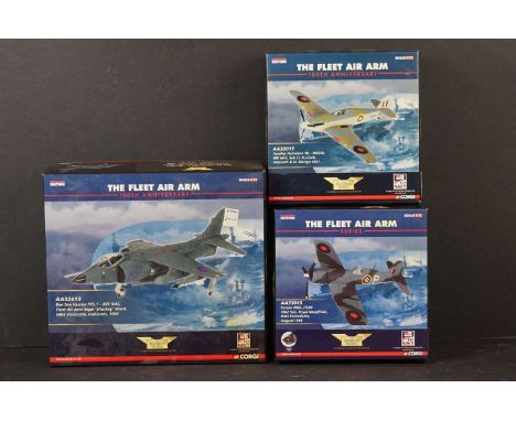 Three Boxed Corgi Aviation Archive ltd edn 1/72 diecast models to include AA33015 Corsair MkII - AA32017 Hawker Hurricane 1B 