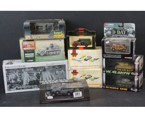 Ten boxed diecast models to include Corgi CC60001 - Sd.Kfz.7/1, CS90253 Sword Beach, US51902 Forgotten Heroes, Dragon Ultimat