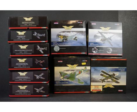 Ten Boxed Corgi Aviation Archive ltd edn 1/72 diecast models to include 2 x AA39702A Hawker Hurricane Mk. IIC BN230 - AA39302