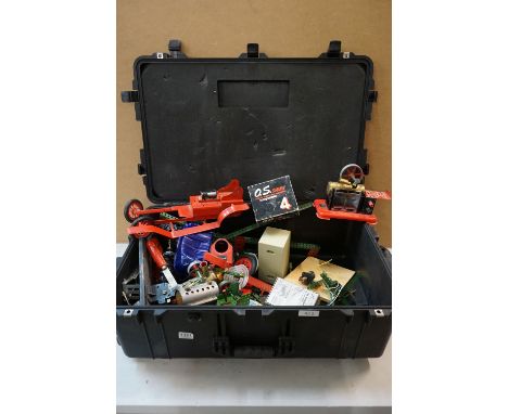 Peli 1650 Case containing various Mamod and Meccano items, boxed OS Surpass Four Stroke Engine, Mamod Stationary Steam Engine