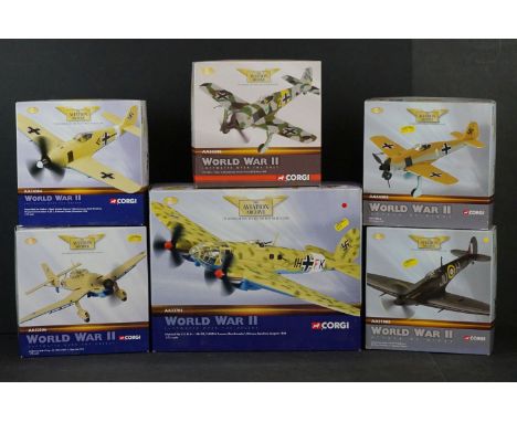Six Boxed Corgi Aviation Archive ltd edn 1/72 diecast models to include AA33704 Heinkel He III H-6 - AA34305 FW-190A-4 - AA31
