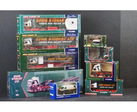 Eight boxed diecast Corgi Eddie Stobart vehicles, to include loader, tipper, fork lift truck, Mercedes van etc 