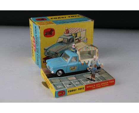 Boxed Corgi 447 Walls Ice Cream Van on Ford Thames diecast model, complete with both figures and inner display stand, diecast