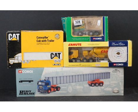 Four boxed diecast models to include 3 x Corgi (Heavy Haulage 76802 I R Dunkerley, ltd edn 76102 Canute Haulage Group and ltd
