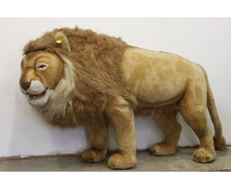 Original very large Steiff lion soft toy, freestanding, a touch over 5 ft in length, gd condition, with Steiff label 