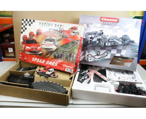 Two boxed Carrera slot car sets to include Go!!! Silver Stars and Racing Set Speed Cars 80105, with slot cars 