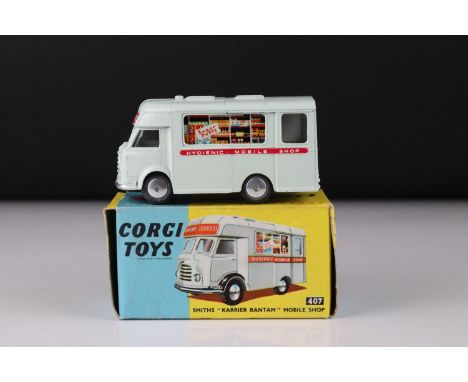 Boxed Corgi 407 Smiths Karrier Bantam Mobile Shop diecast model, diecast vg, box gd with minimal wear 