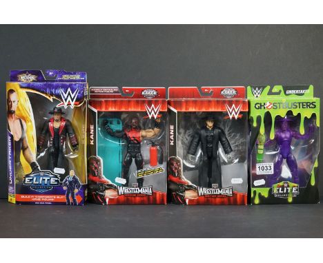 WWE / WWF Wrestling - Four boxed Mattel figures to include Undertaker Wrestlemania XXX, 2 x Kane Heritage Series with one sho
