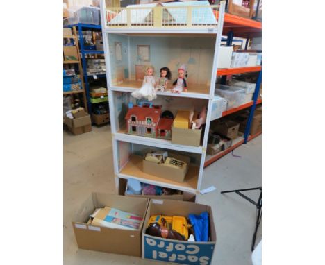 1970s Sindy house plus 3 x original dolls, accessories including Buggy, horse, furniture, kitchen item etc plus a Fisher Pric