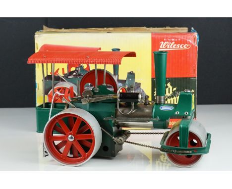 Boxed Wilesco Old Smokey Steam Roller in vg condition with some paint loss to roof, box fair with tape 