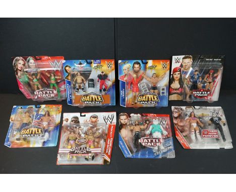 WWE / WWF Wrestling - Eight carded Mattel tag team figure sets to include 7 x Battle Packs (Ultimate Warrior / John Cena, Mac
