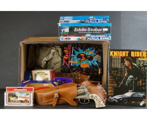 Mixed collectibles to include 3 x Amiga Games Corgi Super Hauler, 2 x Hubley Colt .38 with holster, etc 