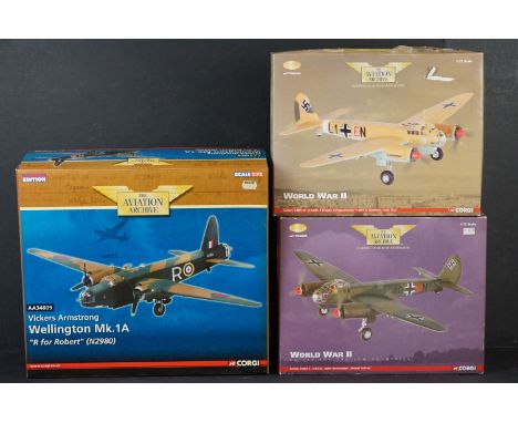 Three Boxed Corgi Aviation Archive ltd edn 1/72 diecast models to include AA34809 Vickers Armstrong Wellington Mk.1A - AA3670