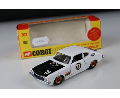 Boxed Corgi Whizzwheels 303 Roger Clark's 3 Litre V6 Ford Capri diecast model in white, race number 73, decals and diecast ex
