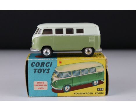 Boxed Corgi 434 Volkswagen Kombi diecast model in two tone off white/green, diecast ex, box gd 