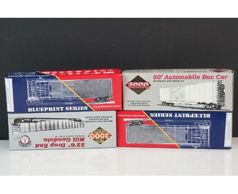 Four boxed HO gauge plastic kits to include 2 x Proto Series 2000 (52'6" Drop End Mill Gondola 23640 SLSF #61624 &amp; 50' Au