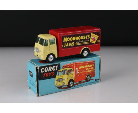 Boxed Corgi 459 ERF Model 44G Moorhouses Van diecast model, showing paint chips to red van box, decals vg, box a touch tatty 